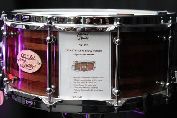 Bristol Drum Co. Segmented Black Walnut & Paduak Snare